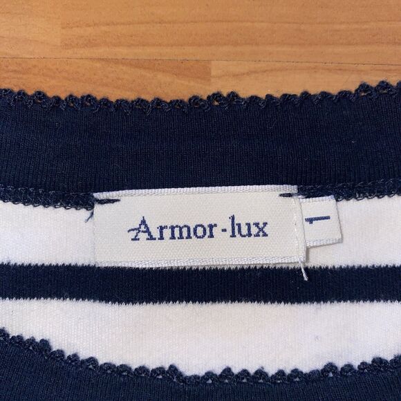 Armor Lux Size 1 Stripe Cotton Knit Crewneck Pullover Sweater Navy Blue White‎ - Picture 8 of 13